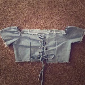 Off shoulder denim cropped top